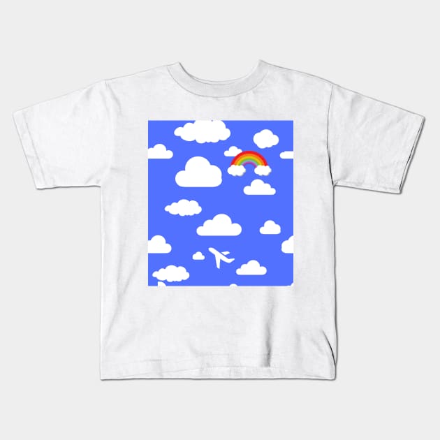 Blue Sky, Clouds and Rainbows Kids T-Shirt by CheeseOnBread